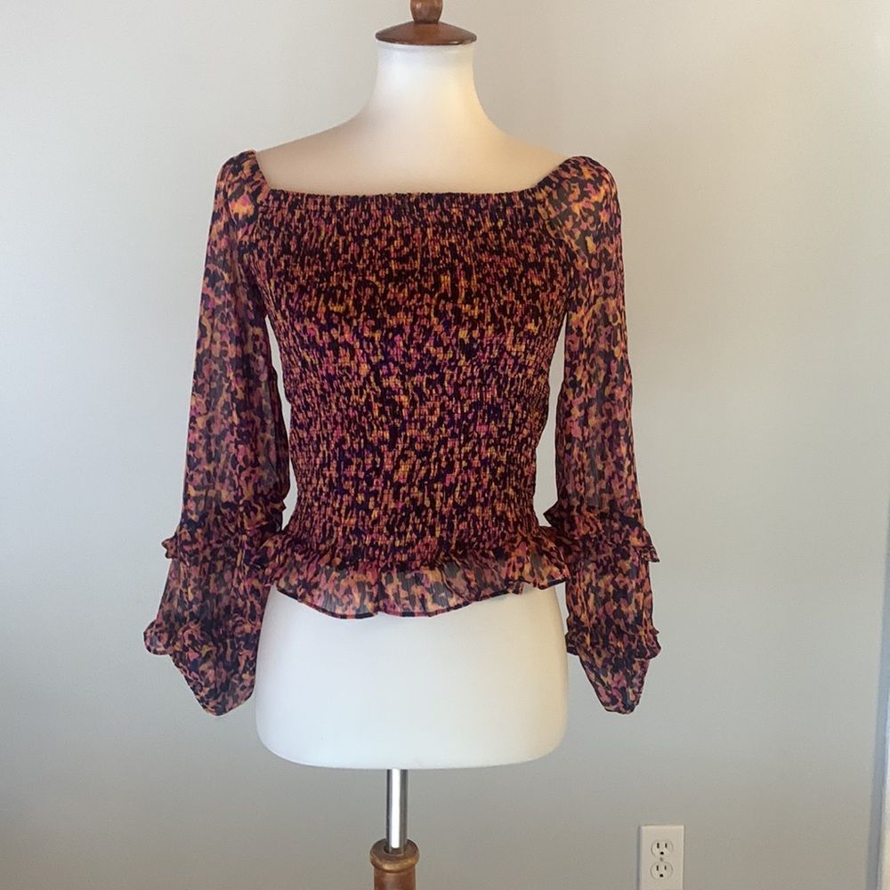 [Bar lll] Colorful Sheer Ruched Crop Top - Small